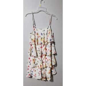 Tea n Rose Floral Tiered Ruffle Mini Dress White Multi Color Small IJ1101